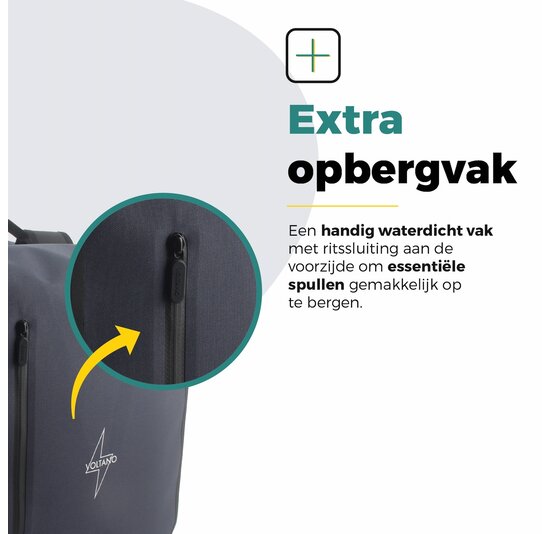 Voltano Dubbele Fietstas Rolltop Luxe E-bike - Zwart / Donkerblauw - 48 Liter - 100% Waterdicht