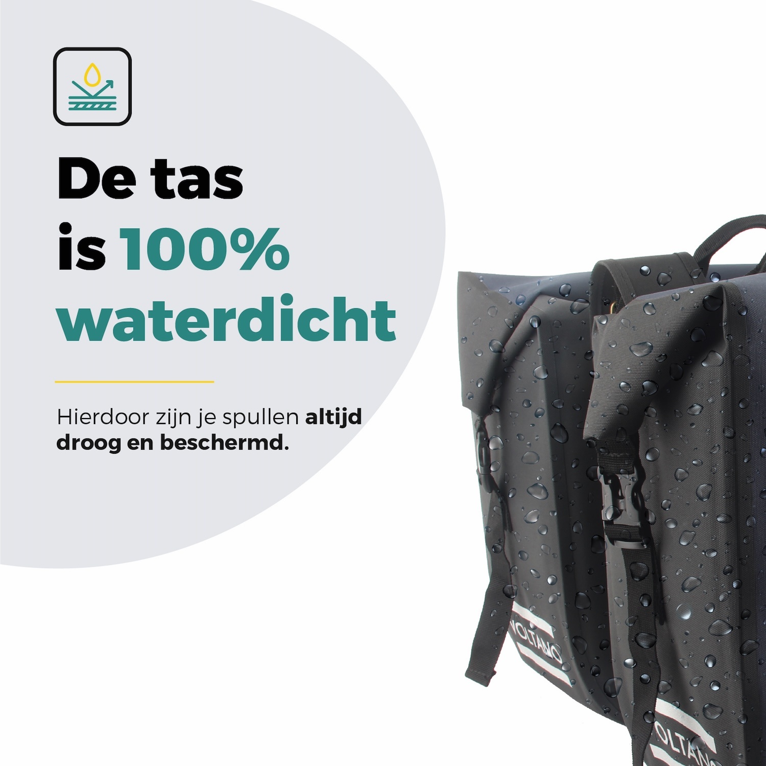 Voltano Dubbele Fietstas Rolltop Luxe E-bike - Zwart / Donkerblauw - 48 Liter - 100% Waterdicht