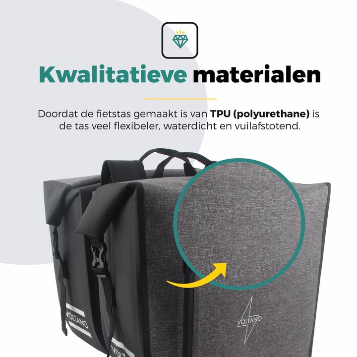 Voltano Dubbele Fietstas Rolltop Luxe E-bike - Zwart / Grijs - 48 Liter - 100% Waterdicht