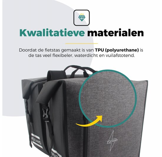Voltano Dubbele Fietstas Rolltop Luxe E-bike - Zwart / Grijs - 48 Liter - 100% Waterdicht