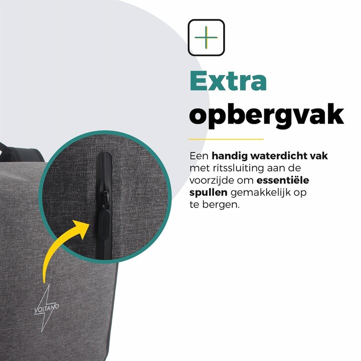 Voltano Dubbele Fietstas Rolltop Luxe E-bike - Zwart / Grijs - 48 Liter - 100% Waterdicht