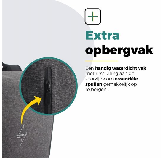 Voltano Dubbele Fietstas Rolltop Luxe E-bike - Zwart / Grijs - 48 Liter - 100% Waterdicht
