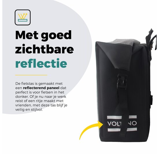 Voltano Dubbele Fietstas Rolltop Luxe E-bike - Zwart / Grijs - 48 Liter - 100% Waterdicht