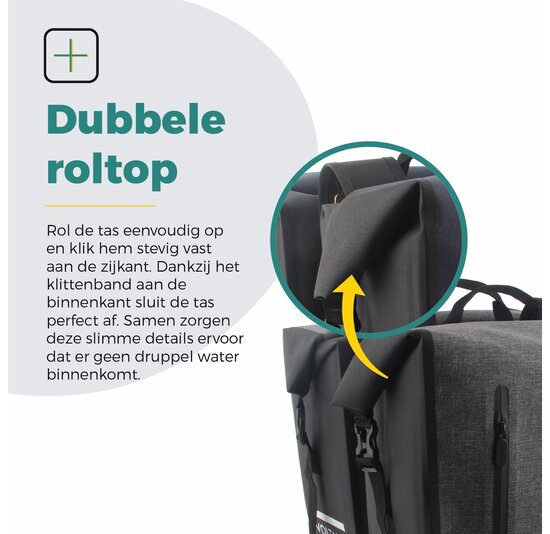 Voltano Dubbele Fietstas Rolltop Luxe E-bike - Zwart / Grijs - 48 Liter - 100% Waterdicht