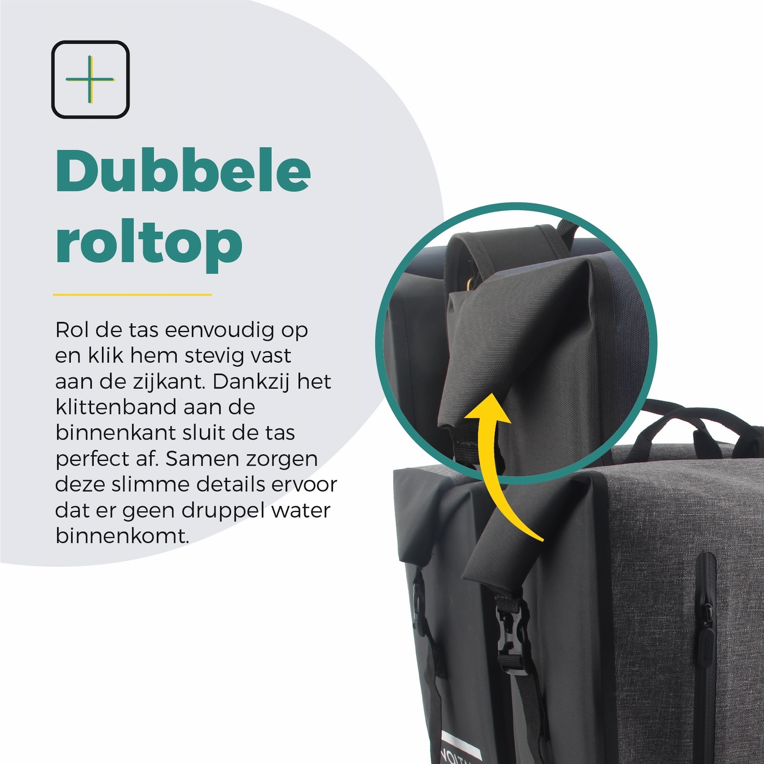 Voltano Dubbele Fietstas Rolltop Luxe E-bike - Zwart / Grijs - 48 Liter - 100% Waterdicht