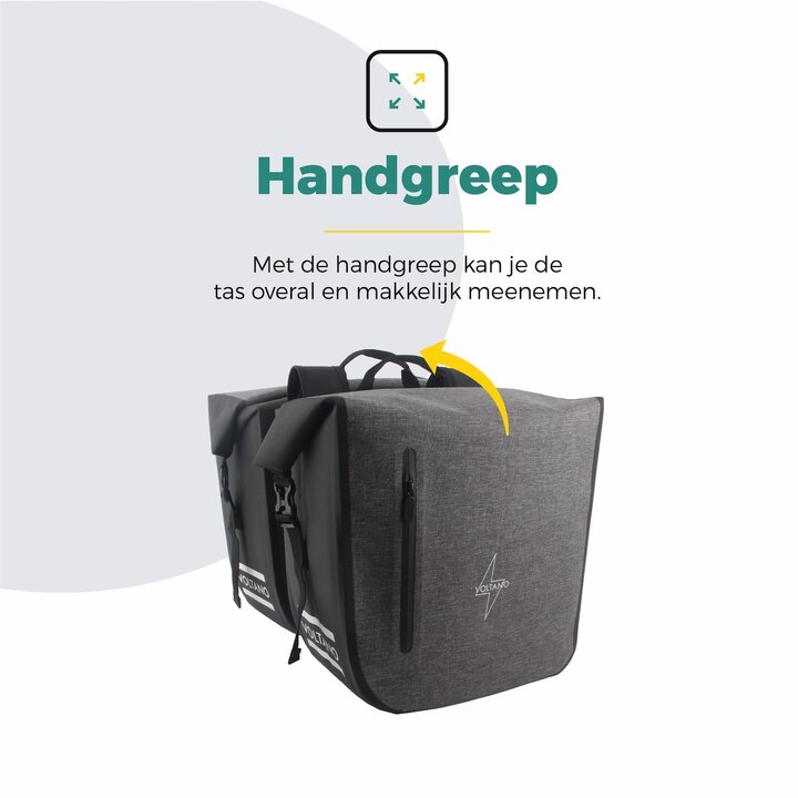 Voltano Dubbele Fietstas Rolltop Luxe E-bike - Zwart / Grijs - 48 Liter - 100% Waterdicht