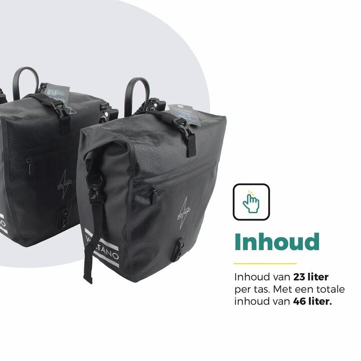 Voltano Enkele Fietstas Set E-bike - Zwart - 46 Liter