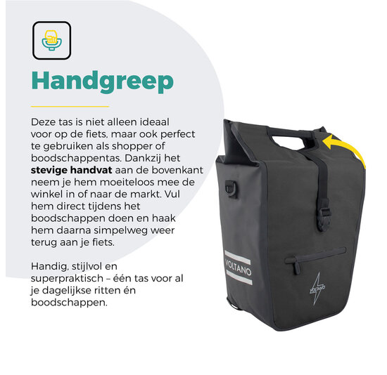 Voltano E-bike Shopper Fietstas - Zwart - 27 Liter