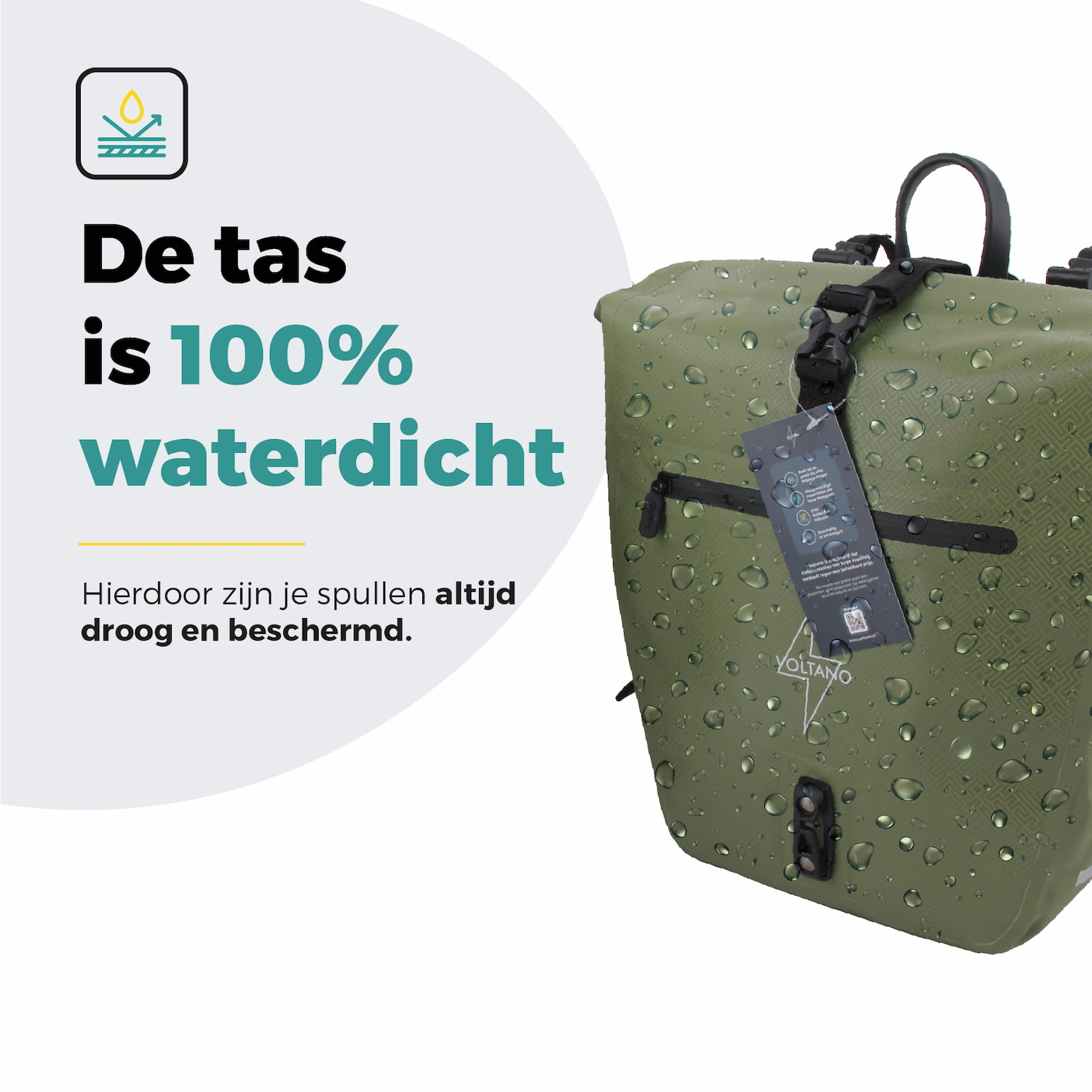 Voltano Enkele Fietstas Set E-bike - Olijf Groen - 46 Liter