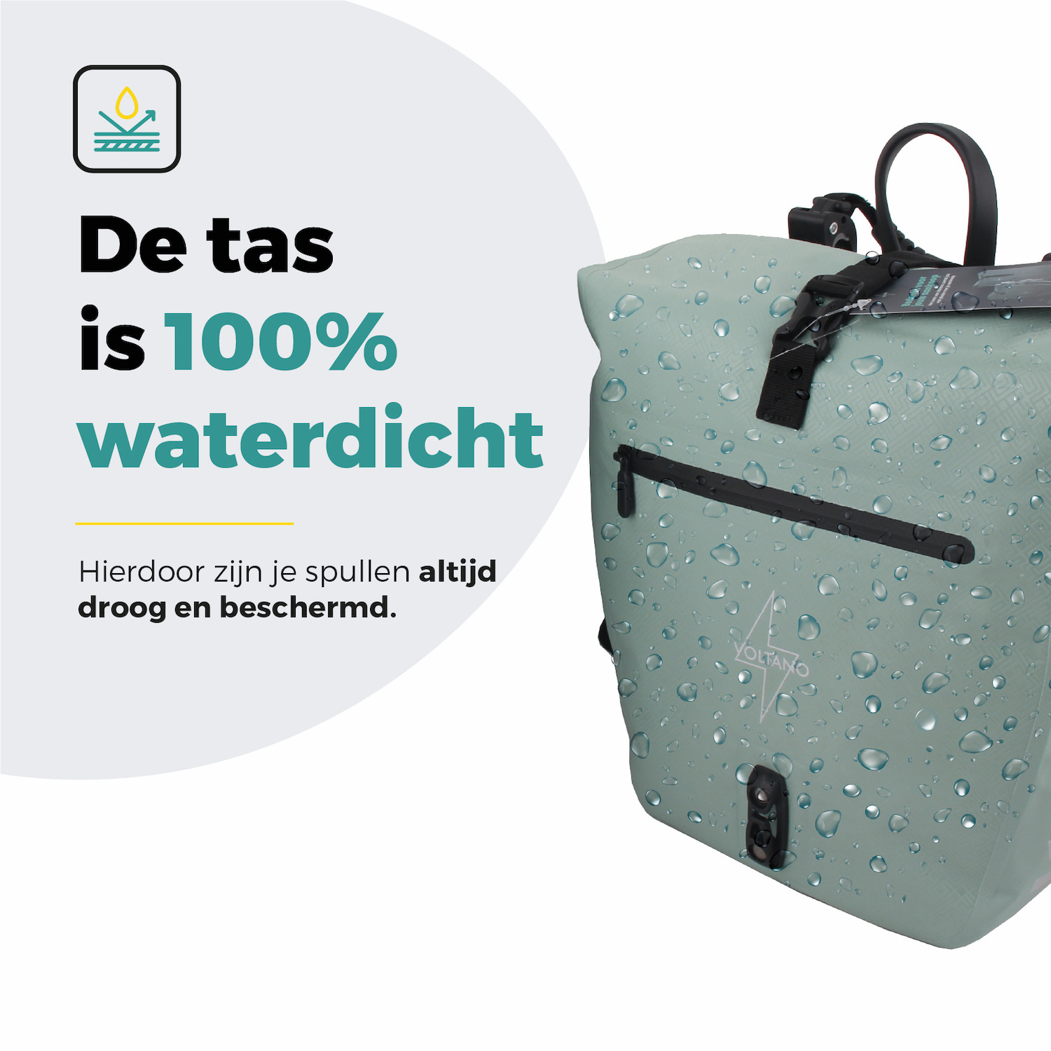 Voltano Enkele Fietstas Set E-bike - Mint Groen - 46 Liter