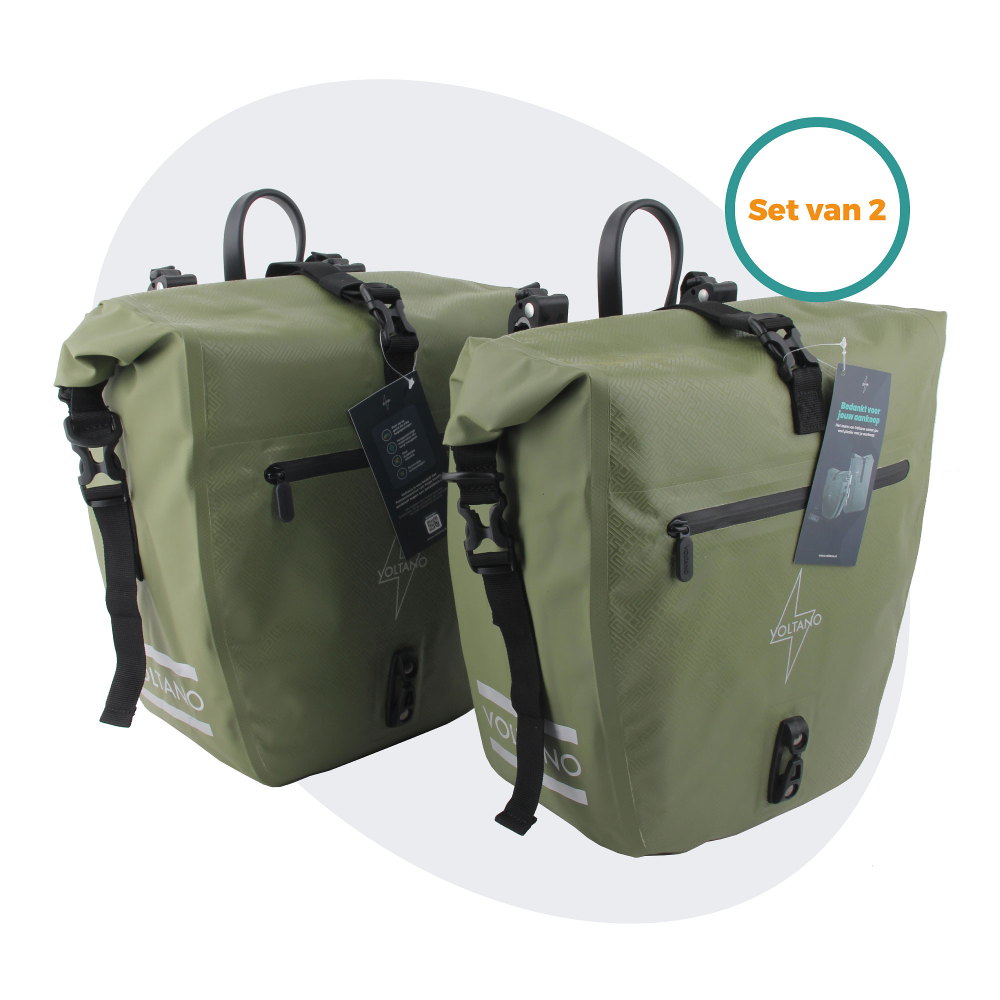 Voltano Voltano Enkele Fietstas Set E-bike - Olijf Groen - 46 Liter