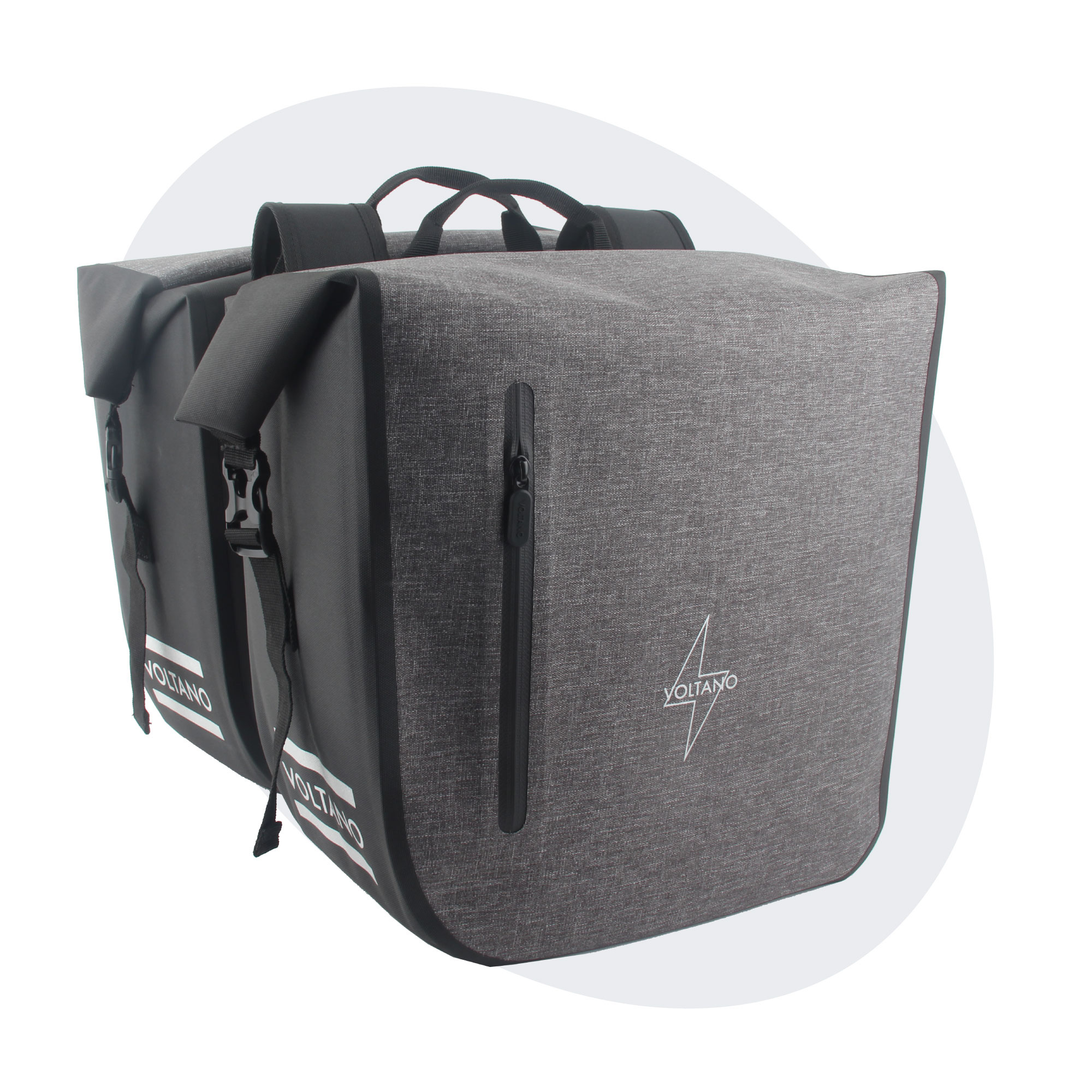 Voltano Dubbele Fietstas Rolltop Luxe E-bike - Zwart / Grijs - 48 Liter - 100% Waterdicht