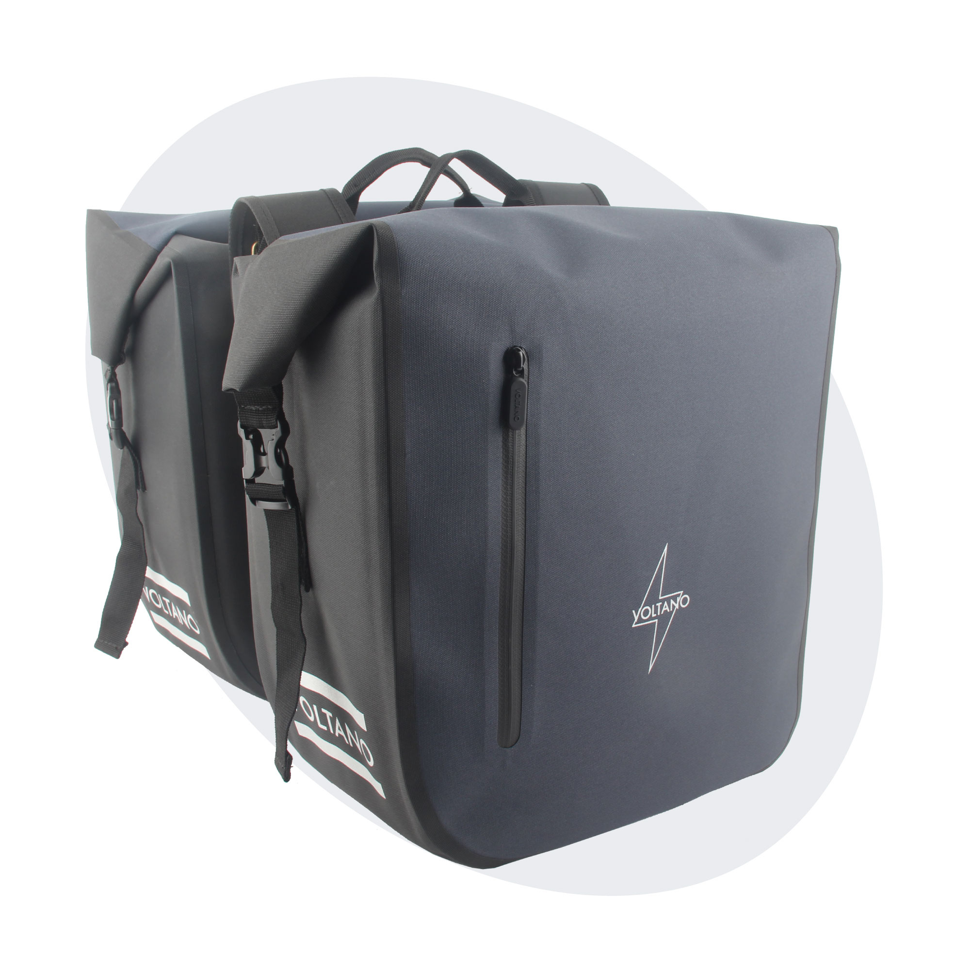 Voltano Voltano Dubbele Fietstas Rolltop Luxe E-bike - Zwart / Donkerblauw - 48 Liter - 100% Waterdicht