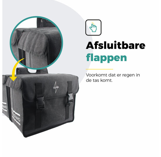 Voltano Canvas Fietstas 70L - Zwart - 100% Waterdicht - Afstandhouder Optie