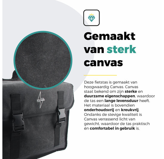Voltano Canvas Fietstas 70L - Zwart - 100% Waterdicht - Afstandhouder Optie