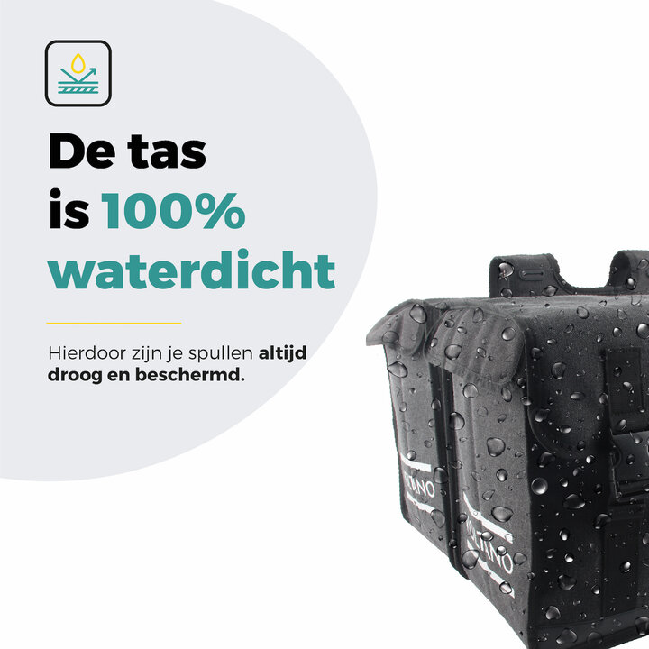 Voltano Canvas Fietstas 70L - Zwart - 100% Waterdicht - Afstandhouder Optie