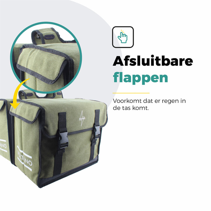 Voltano Canvas Fietstas 70L - Olijf Groen - 100% Waterdicht - Afstandhouder Optie
