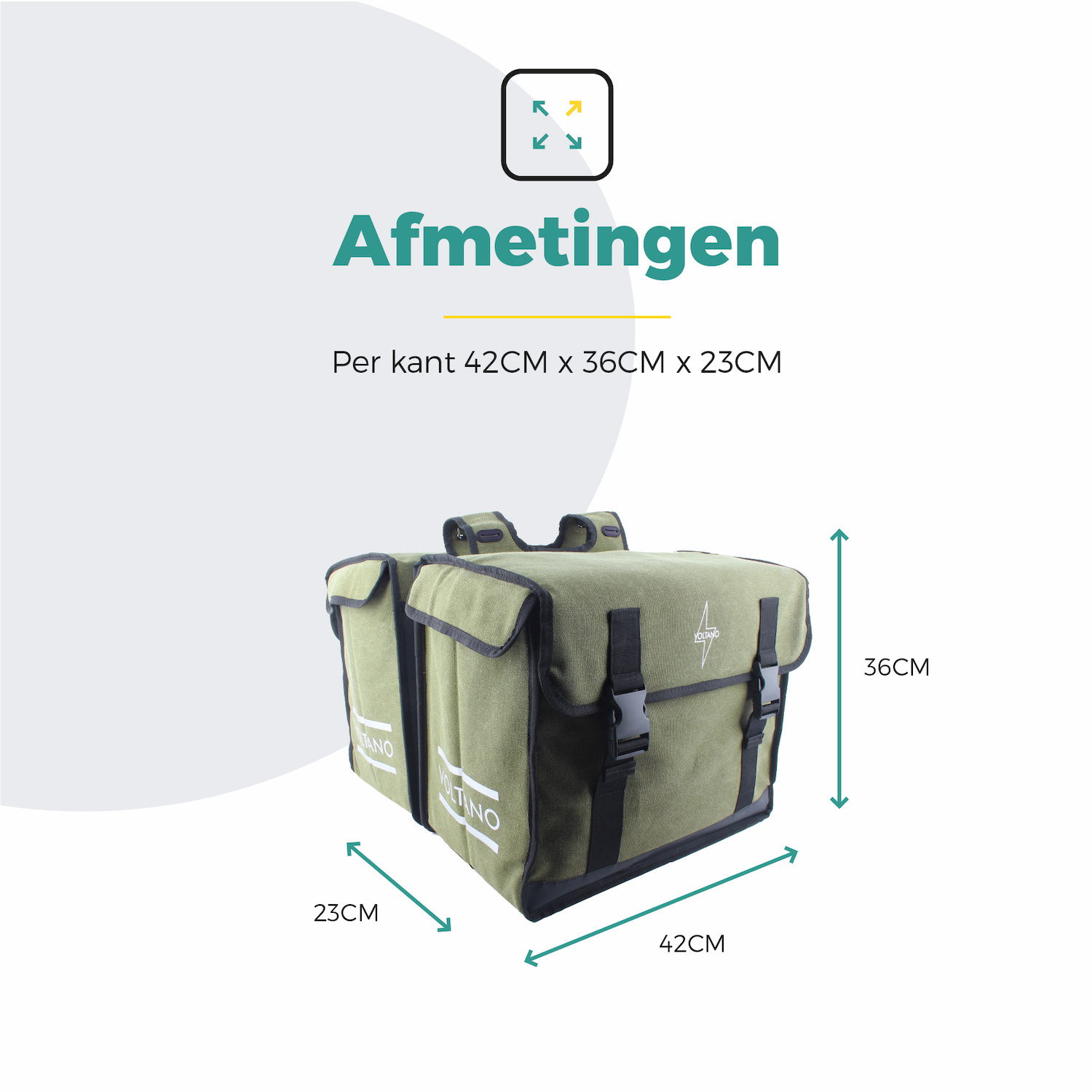 Voltano Canvas Fietstas 70L - Olijf Groen - 100% Waterdicht - Afstandhouder Optie