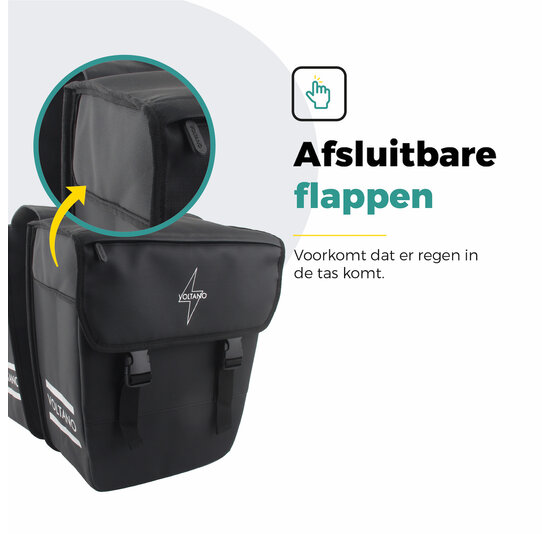 Voltano Dubbele Fietstas 40L Afgeschuind - Zwart - Waterdicht