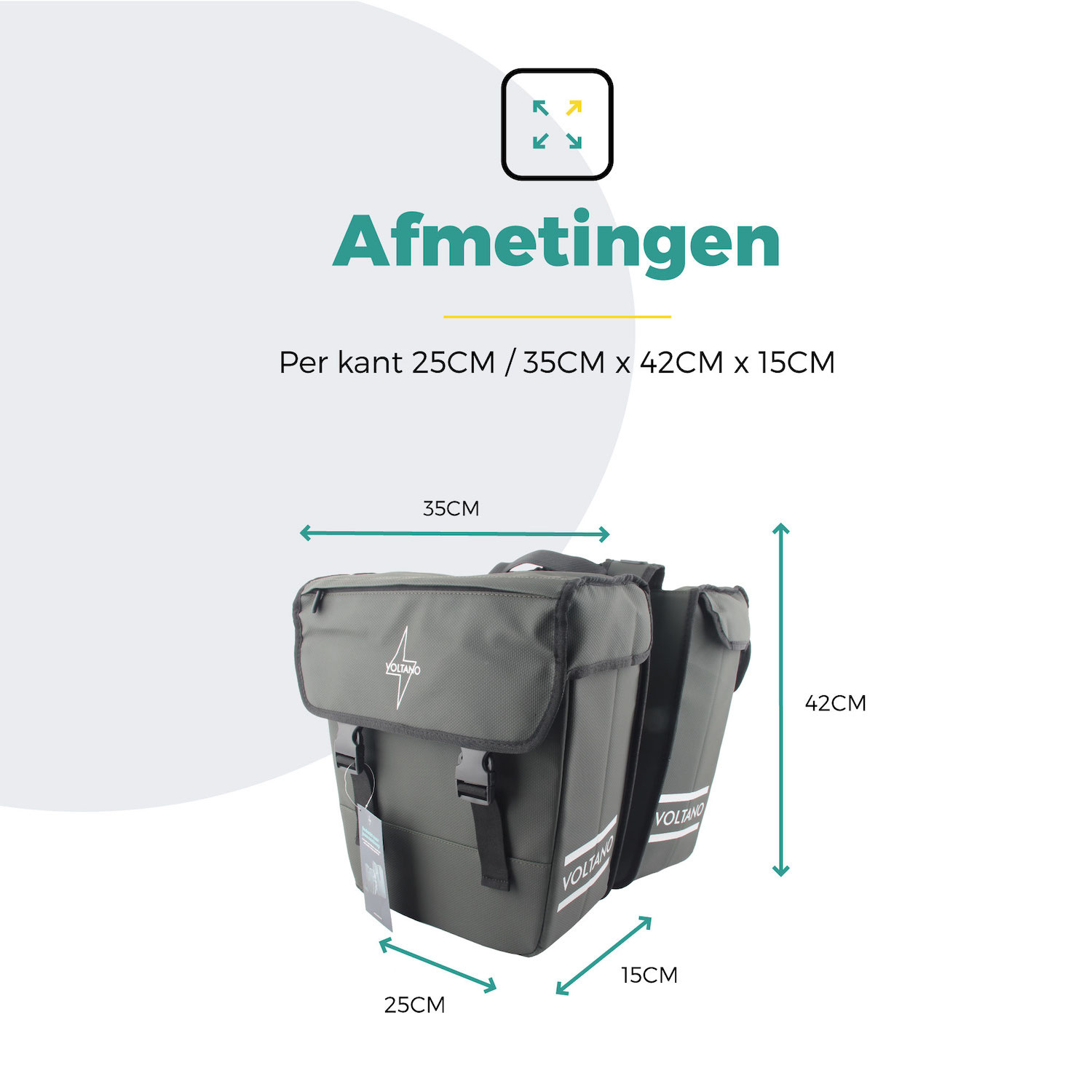 Voltano Dubbele Fietstas 40L Afgeschuind - Intense Green - Waterdicht