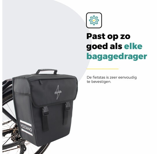 Voltano Enkele Fietstas 20L - Zwart - Afgeschuind - Waterdicht
