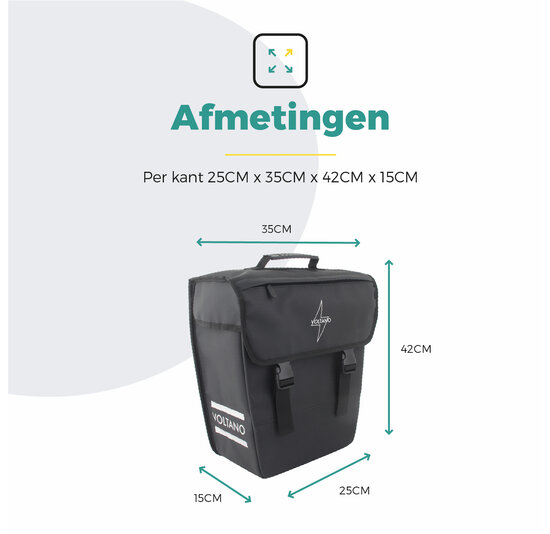 Voltano Enkele Fietstas 20L - Zwart - Afgeschuind - Waterdicht