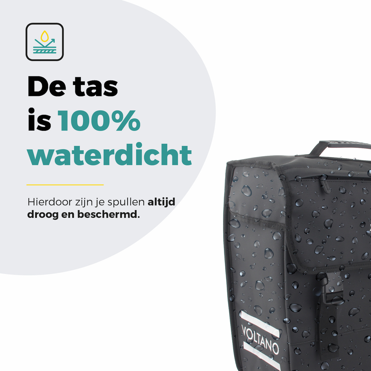 Voltano Enkele Fietstas 20L - Zwart - Afgeschuind - Waterdicht
