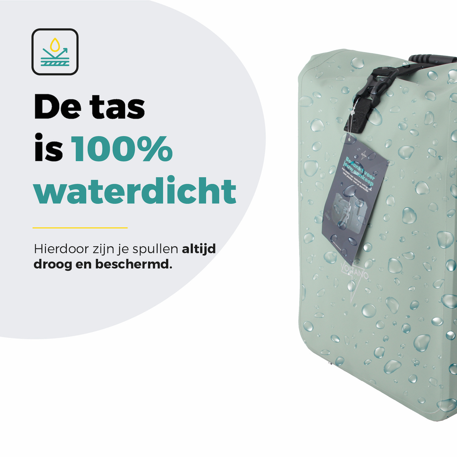 Voltano Fietstas 16L - Mint Groen - Enkele Pakaftas - 100% Waterdicht