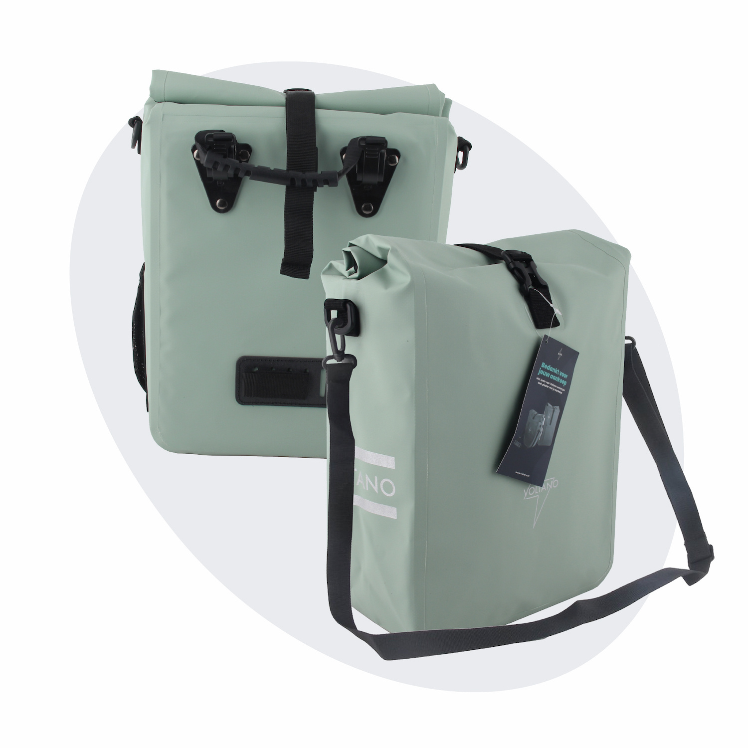 Voltano Fietstas 16L - Mint Groen - Enkele Pakaftas - 100% Waterdicht