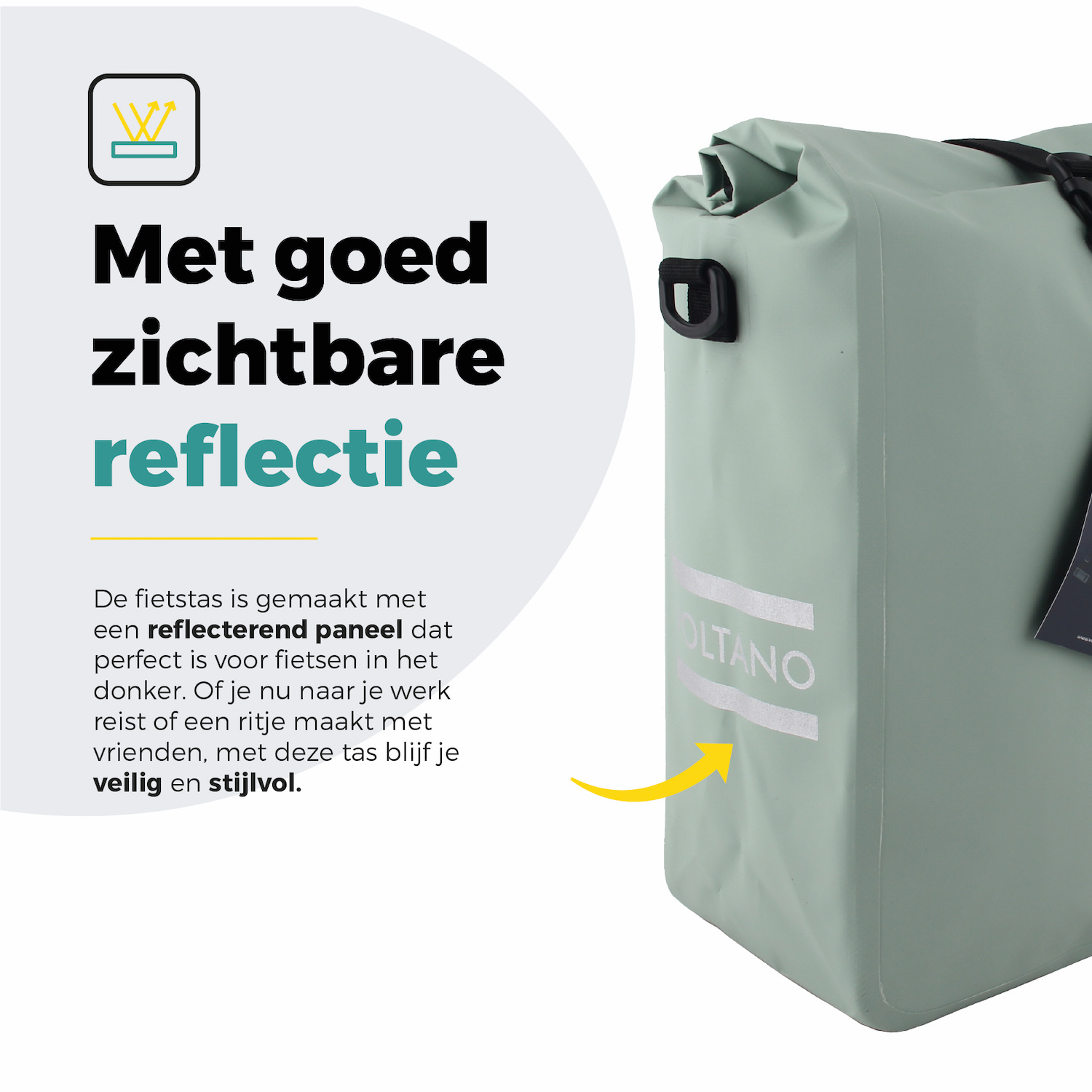 Voltano Fietstas 16L - Mint Groen - Enkele Pakaftas - 100% Waterdicht