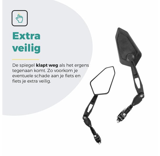 Voltano E-bike Fietsspiegel Groot Links - Zwart - Anti-Reflectie Glas