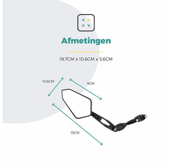 Voltano E-bike Fietsspiegel Groot Links - Zwart - Anti-Reflectie Glas