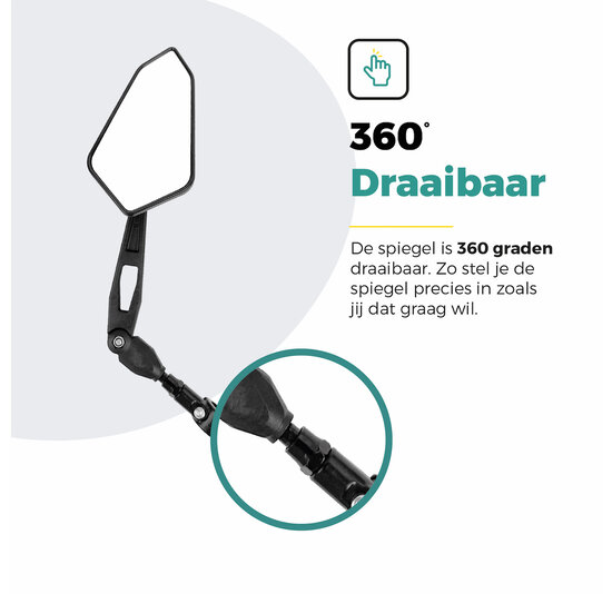 Voltano E-bike Fietsspiegel Groot Links - Zwart - Anti-Reflectie Glas