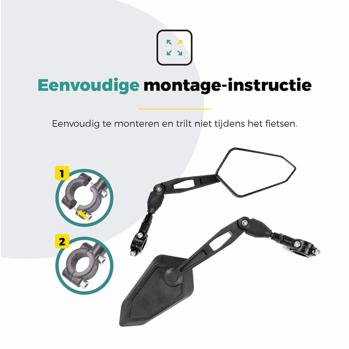 Voltano E-bike Fietsspiegel Groot Links - Zwart - Anti-Reflectie Glas