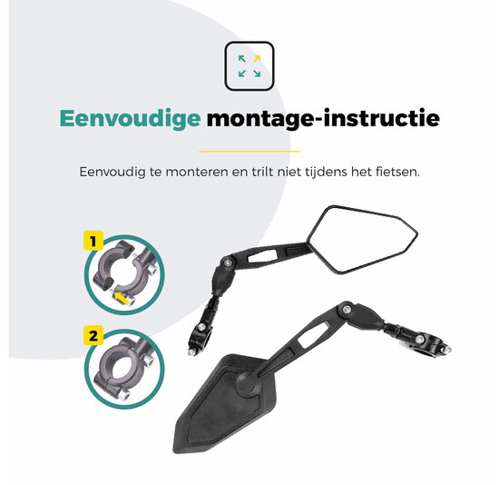 Voltano E-bike Fietsspiegel Groot Links - Zwart - Anti-Reflectie Glas