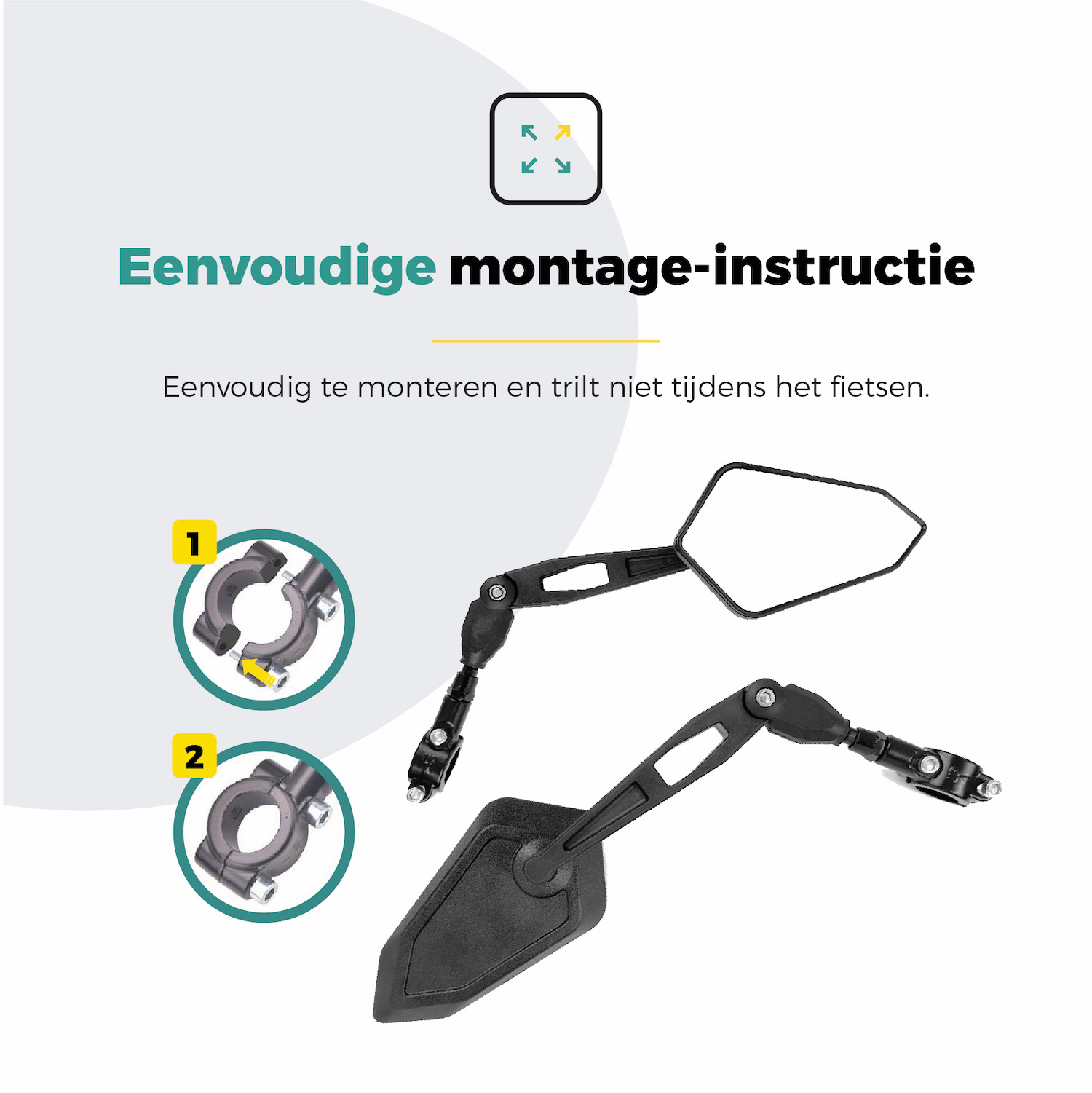 Voltano E-bike Fietsspiegel Groot Links - Zwart - Anti-Reflectie Glas