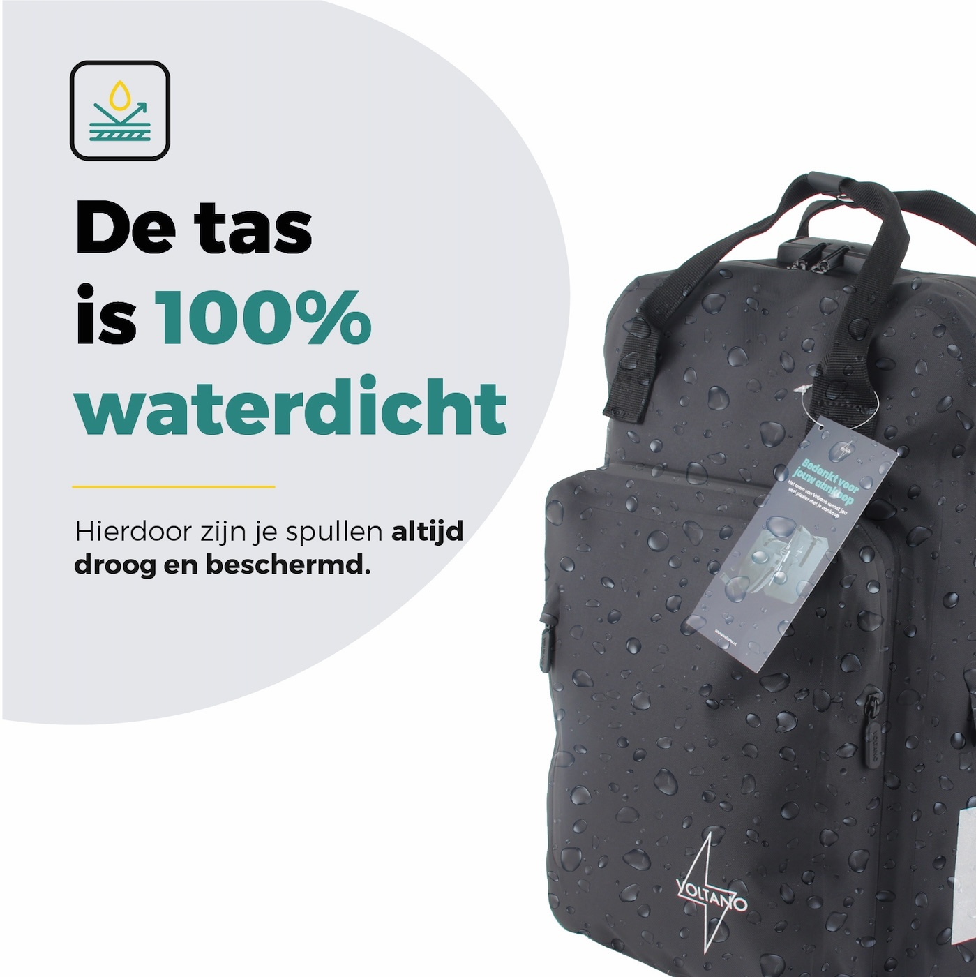 Voltano City Enkele Fietstas Rugzak E-bike - Zwart - Codeslot - Laptopvak - Waterdicht