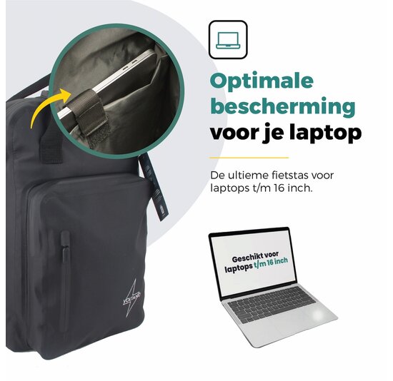 Voltano City Enkele Fietstas Rugzak E-bike - Zwart - Codeslot - Laptopvak - Waterdicht