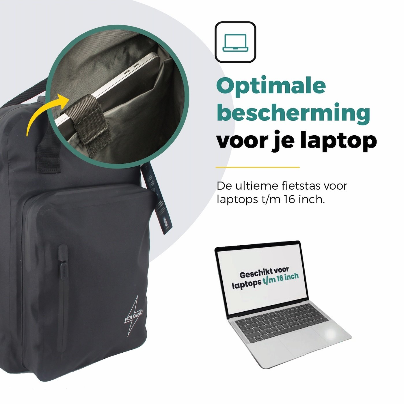 Voltano City Enkele Fietstas Rugzak E-bike - Zwart - Codeslot - Laptopvak - Waterdicht