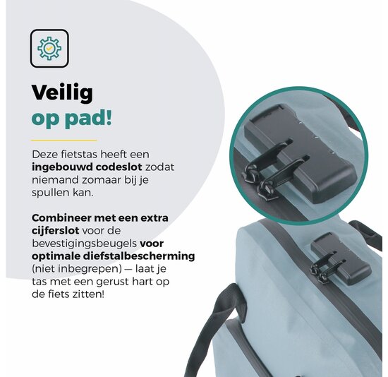 Voltano City Enkele Fietstas Rugzak E-bike - Ice Blauw - Codeslot - Laptopvak - Waterdicht