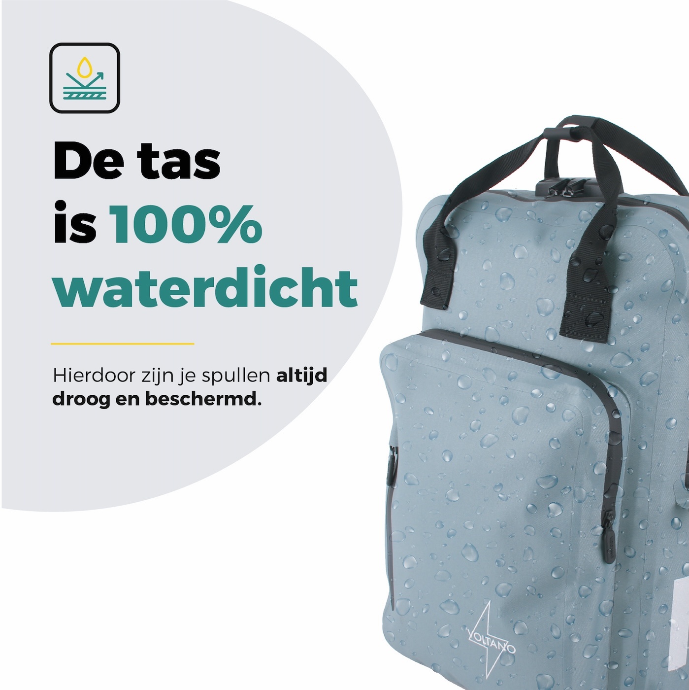 Voltano City Enkele Fietstas Rugzak E-bike - Ice Blauw - Codeslot - Laptopvak - Waterdicht