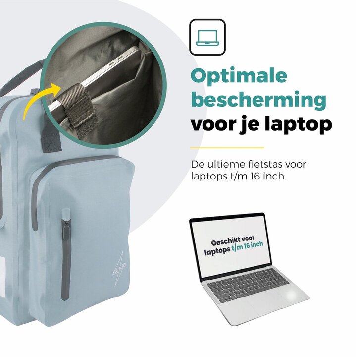 Voltano City Enkele Fietstas Rugzak E-bike - Ice Blauw - Codeslot - Laptopvak - Waterdicht