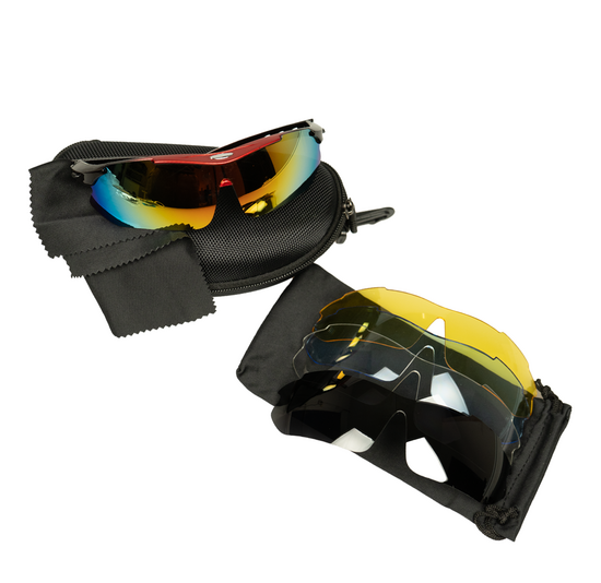 Voltano Fietsbril - Zwart / Rood - Incl. 5 Gratis Lenzen En Meer