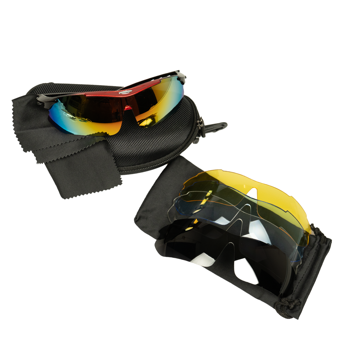 Voltano Fietsbril - Zwart / Rood - Incl. 5 Gratis Lenzen En Meer