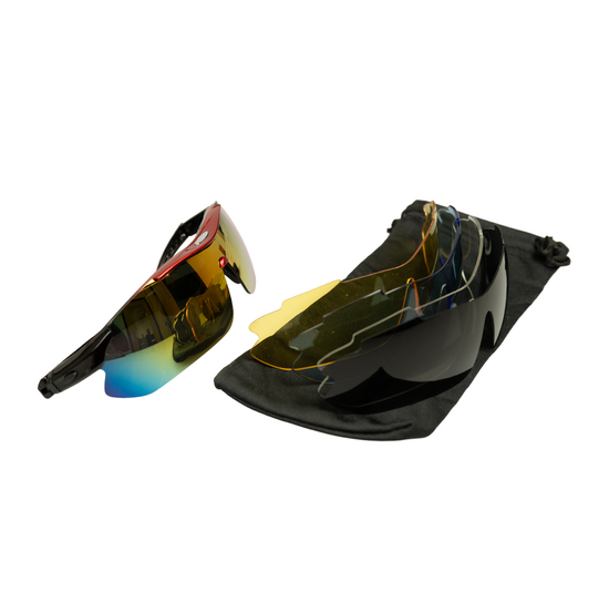 Voltano Fietsbril - Zwart / Rood - Incl. 5 Gratis Lenzen En Meer