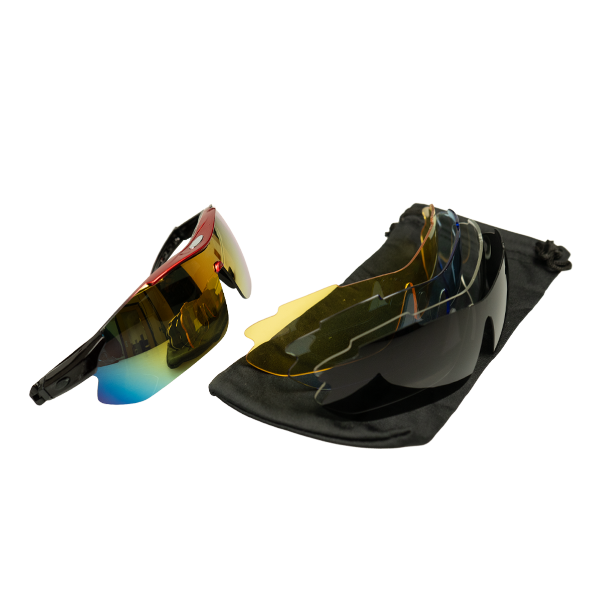 Voltano Fietsbril - Zwart / Rood - Incl. 5 Gratis Lenzen En Meer