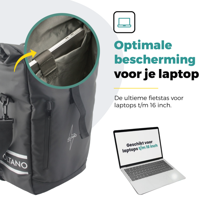 Voltano Journey Luxe Fietstas 28L - Zwart - Laptopvak - Enkele Pakaftas