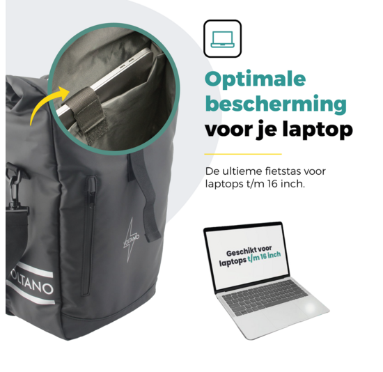 Voltano Journey Luxe Fietstas 28L - Zwart - Laptopvak - Enkele Pakaftas