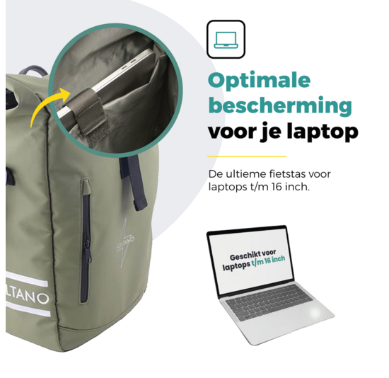 Voltano Journey Luxe Fietstas 28L - Olijf Groen - Enkele Pakaftas - Laptopvak
