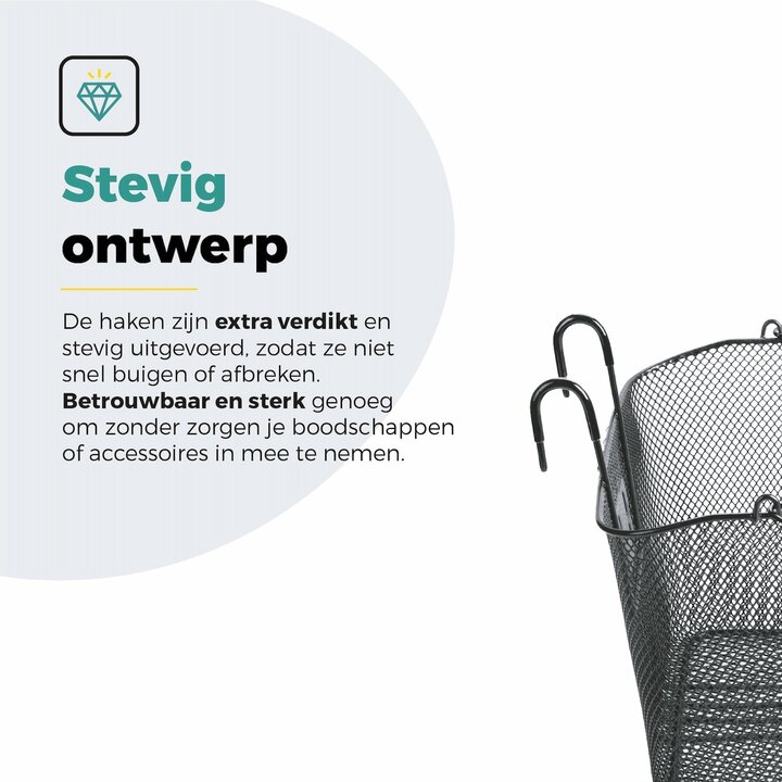 Voltano Stalen Fietsmand 22 Liter - Zwart Met Handvat - Anti Kras Haken